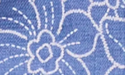 Cece Daisy Puff Sleeve Chambray Button-up Shirt In Blue