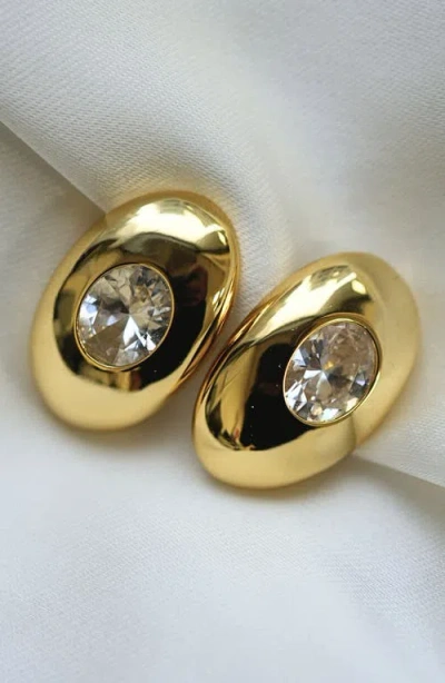 Argento Vivo Dome Oval Cubic Zirconia Stud Earring In Gold