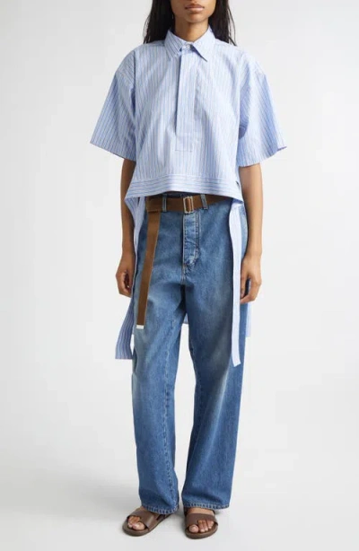 Plan C Stripe High-low Cotton Pullover Shirt In Multi