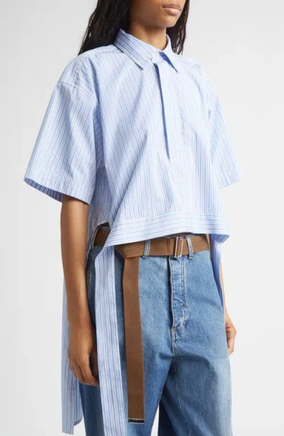 Plan C Stripe High-low Cotton Pullover Shirt In Multi