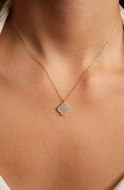 Argento Vivo Pavé Crystal & Mother Of Pearl Clover Pendant Necklace In Gold