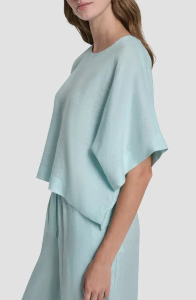Dkny Drop Shoulder Boxy Linen Top In Blue