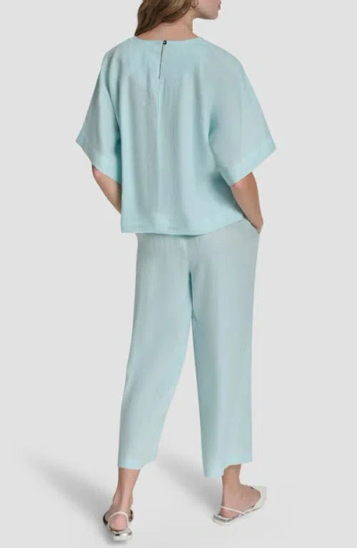 Dkny Drop Shoulder Boxy Linen Top In Blue