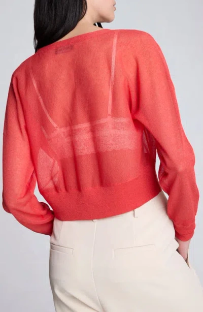 Kenneth Cole Sheer Cropped Cardigan With Saddle Shoulders In Red