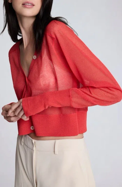 Kenneth Cole Sheer Cropped Cardigan With Saddle Shoulders In Red