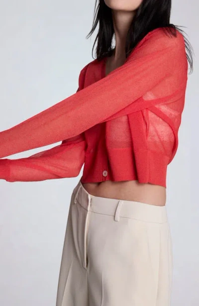 Kenneth Cole Sheer Cropped Cardigan With Saddle Shoulders In Red