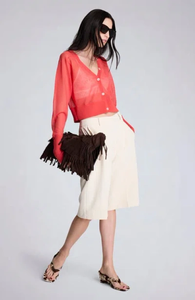 Kenneth Cole Sheer Cropped Cardigan With Saddle Shoulders In Red