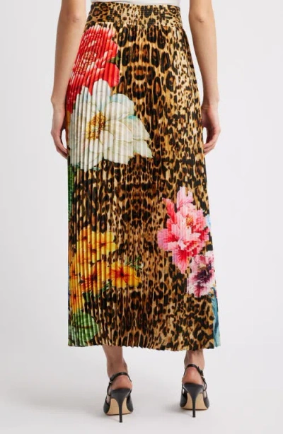 Elie Tahari The Louise Sahara Desert Print Pleated Satin Midi Skirt In Multi