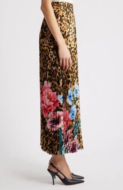 Elie Tahari The Louise Sahara Desert Print Pleated Satin Midi Skirt In Multi