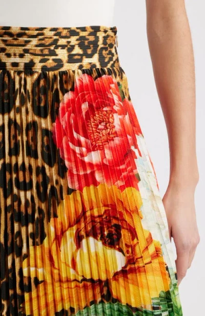 Elie Tahari The Louise Sahara Desert Print Pleated Satin Midi Skirt In Multi