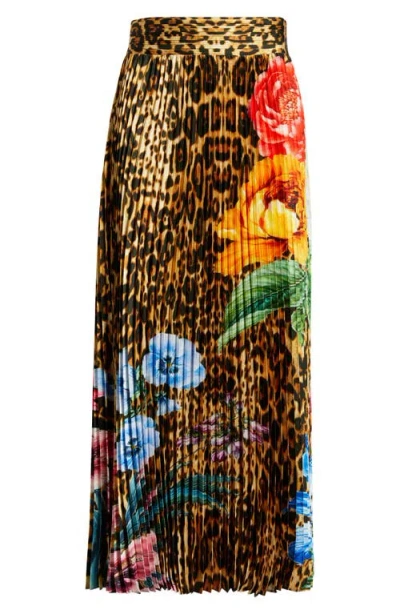 Elie Tahari The Louise Sahara Desert Print Pleated Satin Midi Skirt In Multi