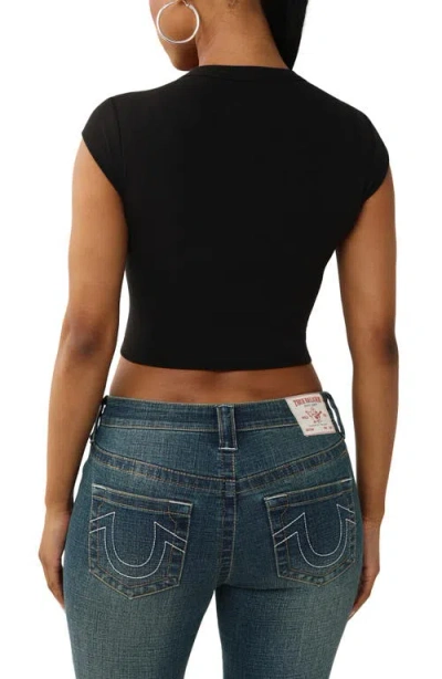 True Religion Crop Distressed Buddha Crystal Graphic T-shirt In Black