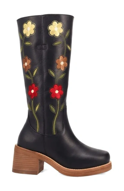 Dingo Bloom Embroidered Boot In Black