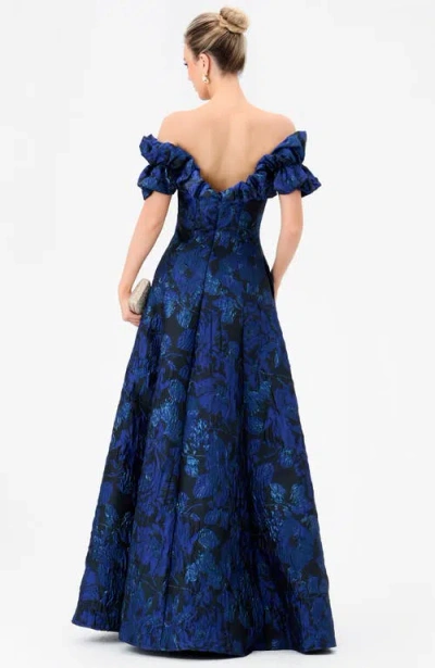 Bariano Maliyah Off Shoulder Gown In Blue