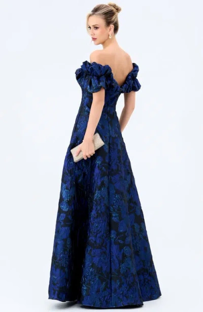 Bariano Maliyah Off Shoulder Gown In Blue