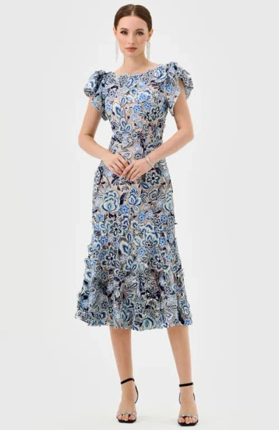 Bariano Peri Flutter Sleeve Midi In Blue