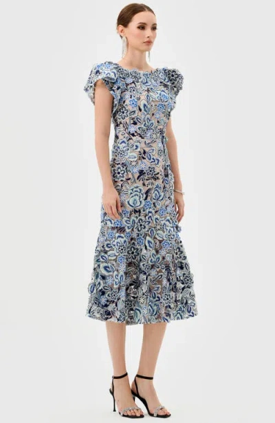 Bariano Peri Flutter Sleeve Midi In Blue