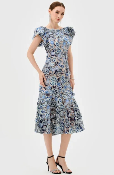 Bariano Peri Flutter Sleeve Midi In Blue