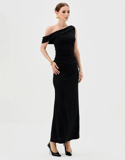 Bariano Thaliah Drape Off Shoulder Maxi In Black