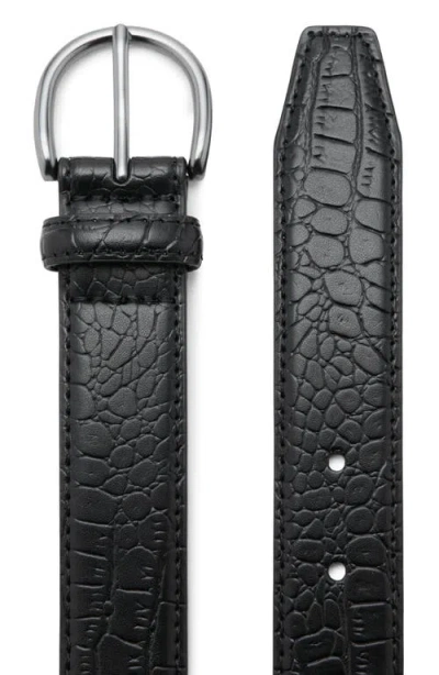 Mango Croc Embossed Leather Belt In Black