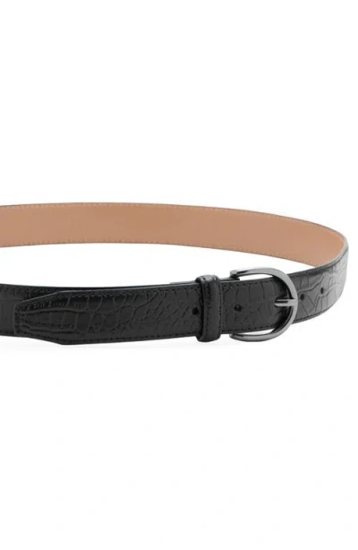 Mango Croc Embossed Leather Belt In Black