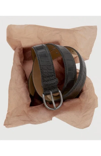 Mango Croc Embossed Leather Belt In Black