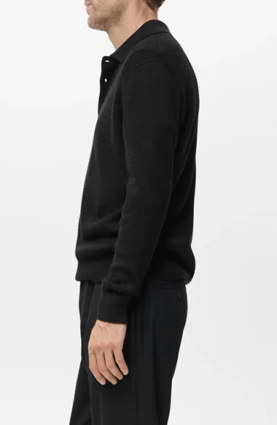 Mango Texture Long Sleeve Polo In Black