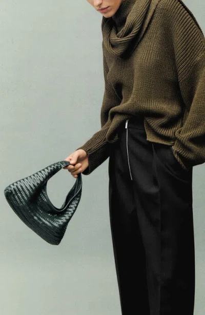 Mango Mini Braided Leather Bag In Green
