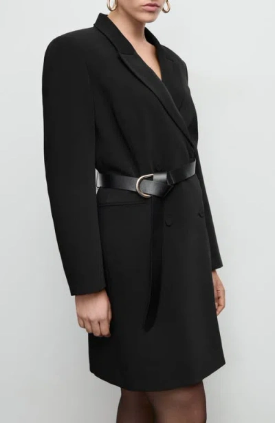 Mango Double Breasted Long Blazer In Black