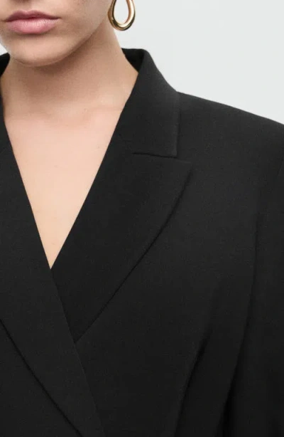 Mango Double Breasted Long Blazer In Black