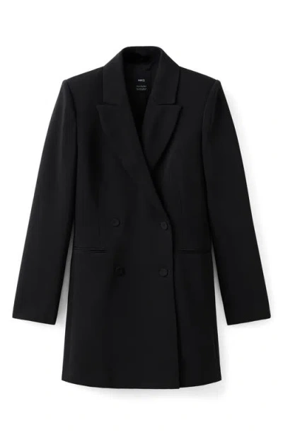 Mango Double Breasted Long Blazer In Black