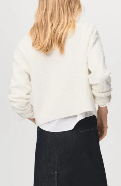 Mango Cable Stitch Crewneck Sweater In White