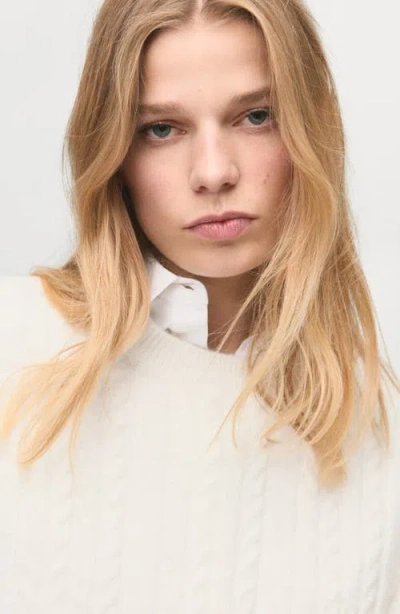 Mango Cable Stitch Crewneck Sweater In White