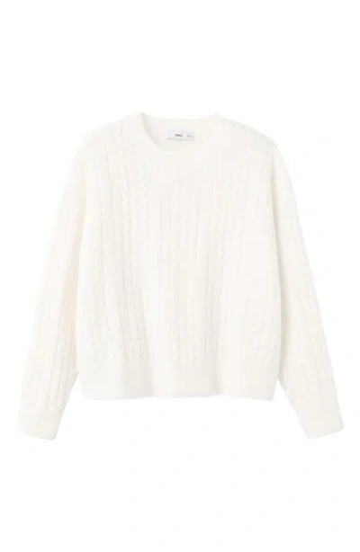 Mango Cable Stitch Crewneck Sweater In White