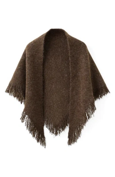 Mango Fringed Shawl In Brown