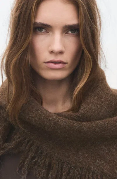 Mango Fringed Shawl In Brown