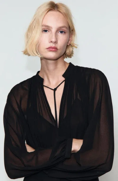 Mango Long Sleeve V-neck Jumpsuit In Black