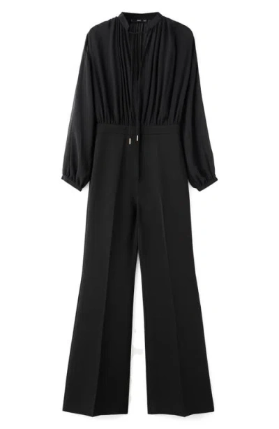 Mango Long Sleeve V-neck Jumpsuit In Black