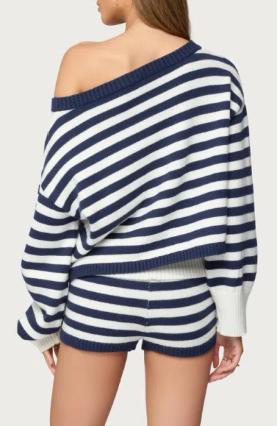 Edikted Striped Oversize Crop Sweater In Blue