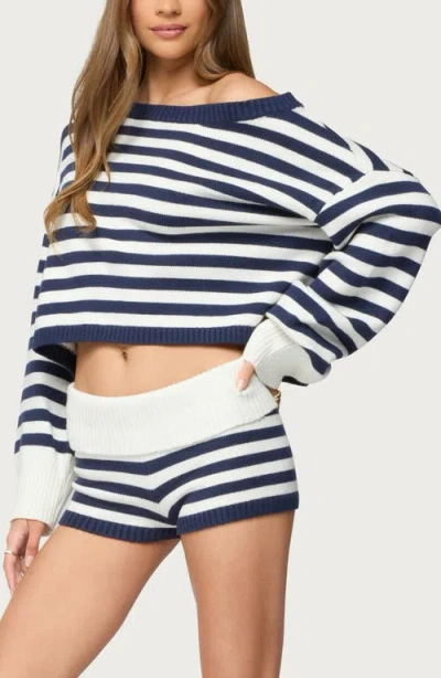 Edikted Striped Oversize Crop Sweater In Blue