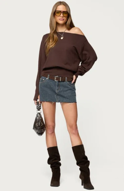 Edikted Oversize Off The Shoulder Sweater In Brown