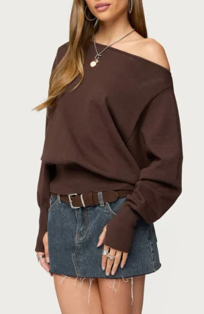 Edikted Oversize Off The Shoulder Sweater In Brown