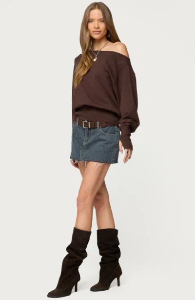 Edikted Oversize Off The Shoulder Sweater In Brown