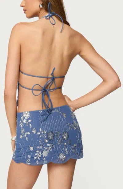 Edikted Nelley Backless Beaded Sequin Chiffon Top In Blue