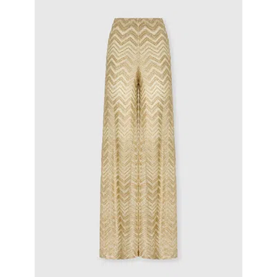 Missoni Wide Fishnet Trousers With Zigzag Pattern And Sequins In Gold
