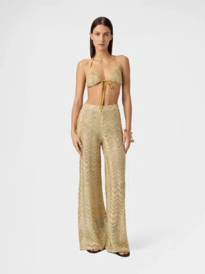 Missoni Wide Fishnet Trousers With Zigzag Pattern And Sequins In Gold