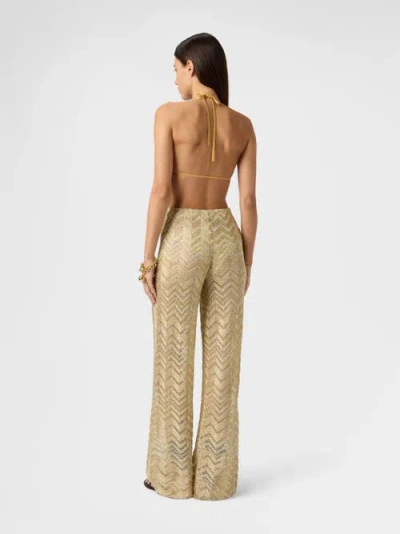 Missoni Wide Fishnet Trousers With Zigzag Pattern And Sequins In Gold