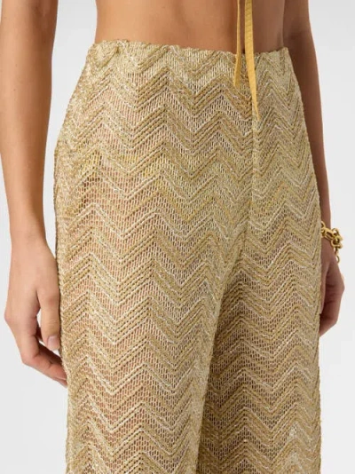 Missoni Wide Fishnet Trousers With Zigzag Pattern And Sequins In Gold