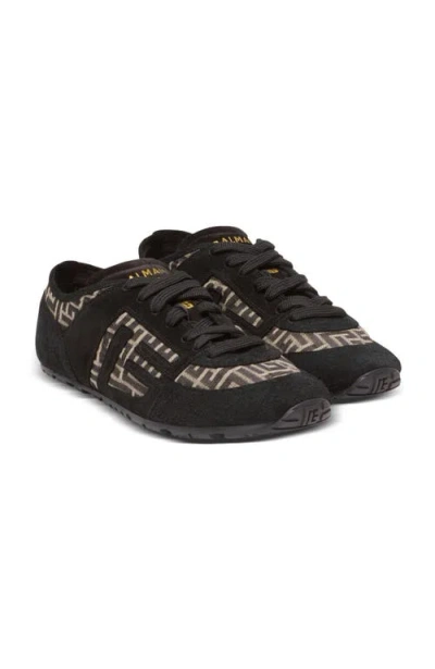 Balmain Racer 45 Monogram Jacquard Lace Up Sneakers In Black