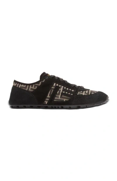 Balmain Racer 45 Monogram Jacquard Lace Up Sneakers In Black